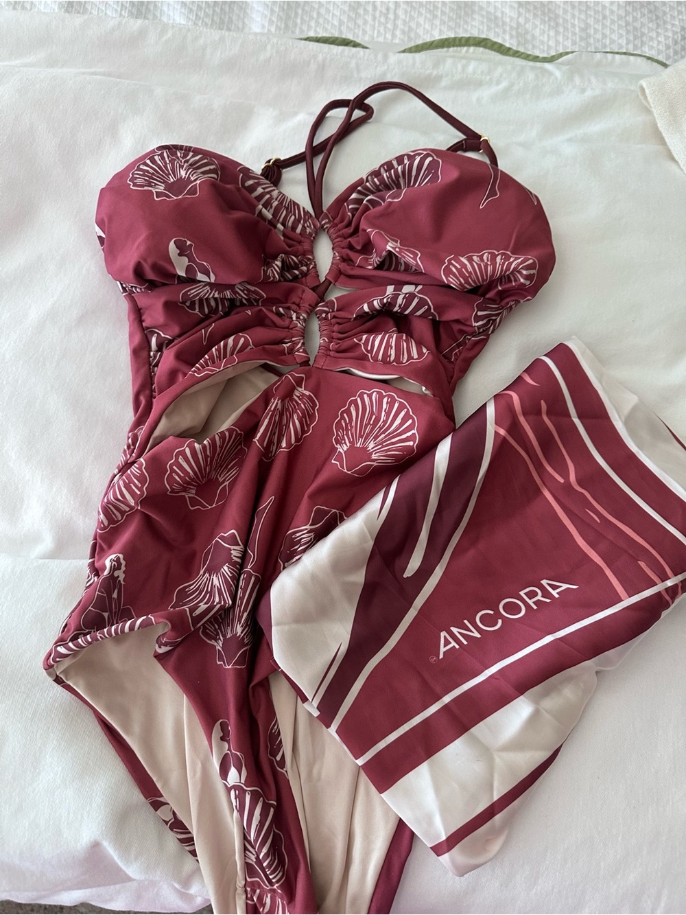 Ancora Shell-Print One-Piece Swimsuit with Matching Sarong